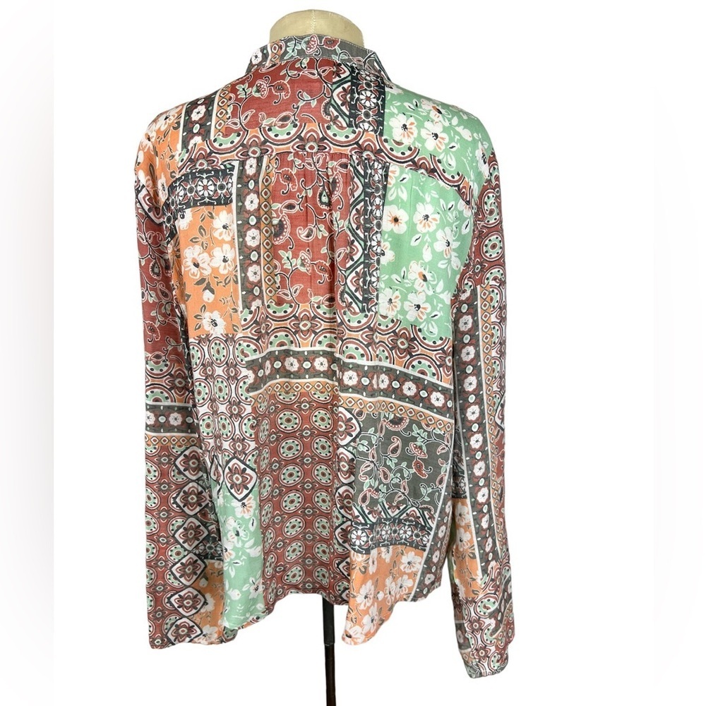 Ruby Rd Patchwork Print Y-Neck Pleat Detail Roll-… - image 3